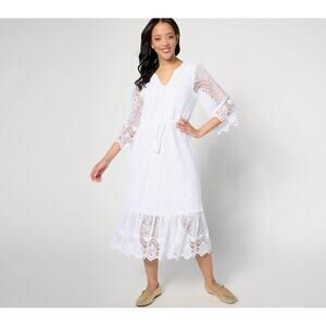 Destination 365 Regular Crochet Midi Dress with Rope Tie Size Small White Boho